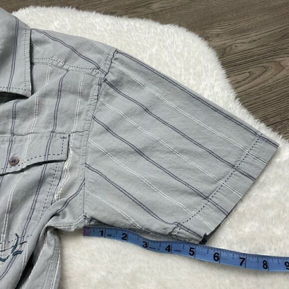 PRANA Button Up Shirt Mens Small Short Sleeve Grey Organic Cotton - Picture 8 of 8